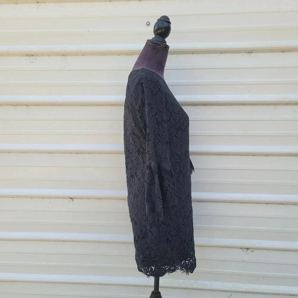 Banana Republic Womenz Black Lace Shift Dress 3/4 Bell Sleeves Mini Petite 4 4P - Picture 6 of 10
